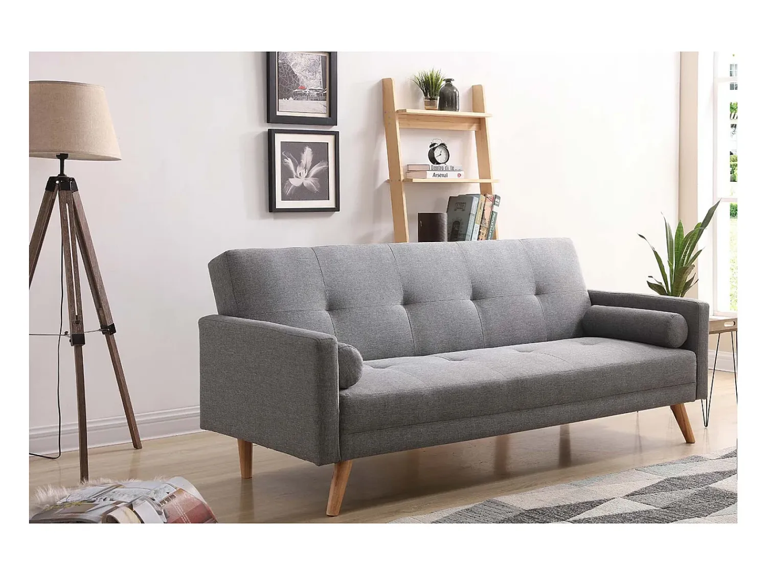 Concept-Usine Sofá Cama Conversível Escandinavo 3 Lugares Cinza WOODEN^ Sofá