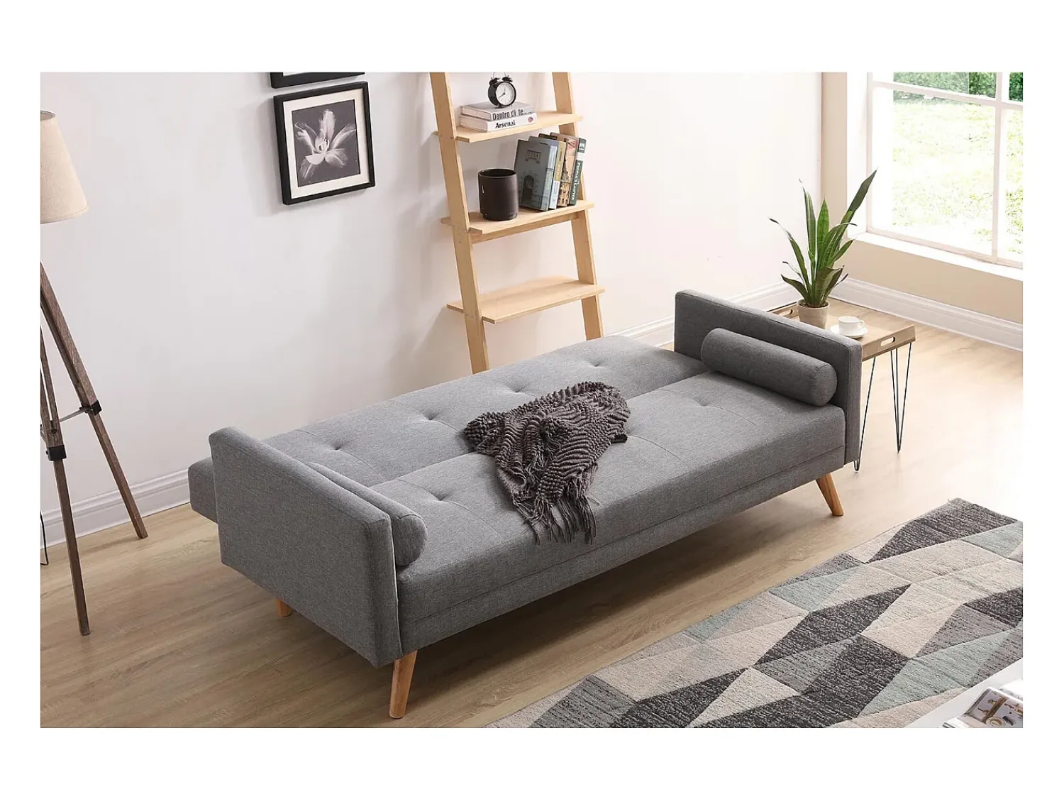 Concept-Usine Sofá Cama Conversível Escandinavo 3 Lugares Cinza WOODEN^ Sofá