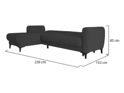 Dmora Sofá cama Dabazo, Sofá cama de canto com península reversível, Sofá moderno de arrumação com chaiselongue e 3 almofadas, 230x153h85 cm, Antracite^ Sofá