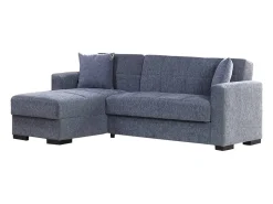 Sofá|Dmora Sofá cama Ddajca, Sofá cama de canto com península reversível, Sofá de arrumação para sala com chaislongue e 2 almofadas, 230x150h81 cm, Cinza Cinzento