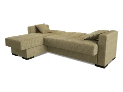 New Dmora Sofá cama Ddajca, Sofá cama de canto com península reversível, Sofá de arrumação para sala com chaislongue e 2 almofadas, 230x150h81 cm, Bege