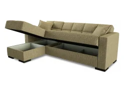 New Dmora Sofá cama Ddajca, Sofá cama de canto com península reversível, Sofá de arrumação para sala com chaislongue e 2 almofadas, 230x150h81 cm, Bege