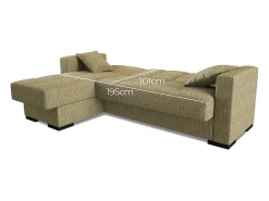 New Dmora Sofá cama Ddajca, Sofá cama de canto com península reversível, Sofá de arrumação para sala com chaislongue e 2 almofadas, 230x150h81 cm, Bege