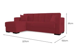 Dmora Sofá cama Ddajca, Sofá cama de canto com península reversível, Sofá de arrumação para sala com chaislongue e 2 almofadas, 230x150h81 cm,^ Sofá