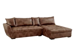 Sofá|Vente-unique Sofá cama de canto direito em microfibra ROMANE II Castanho