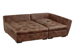 Sofá|Vente-unique Sofá cama de canto direito em microfibra ROMANE II Castanho