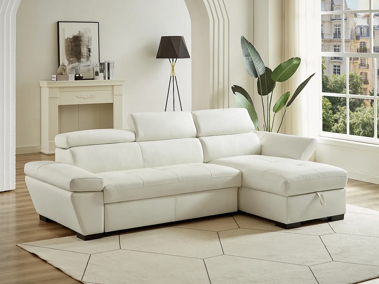 Sofá*LINEA SOFA Sofá cama de canto direito em dois materiais JONOVA Branco