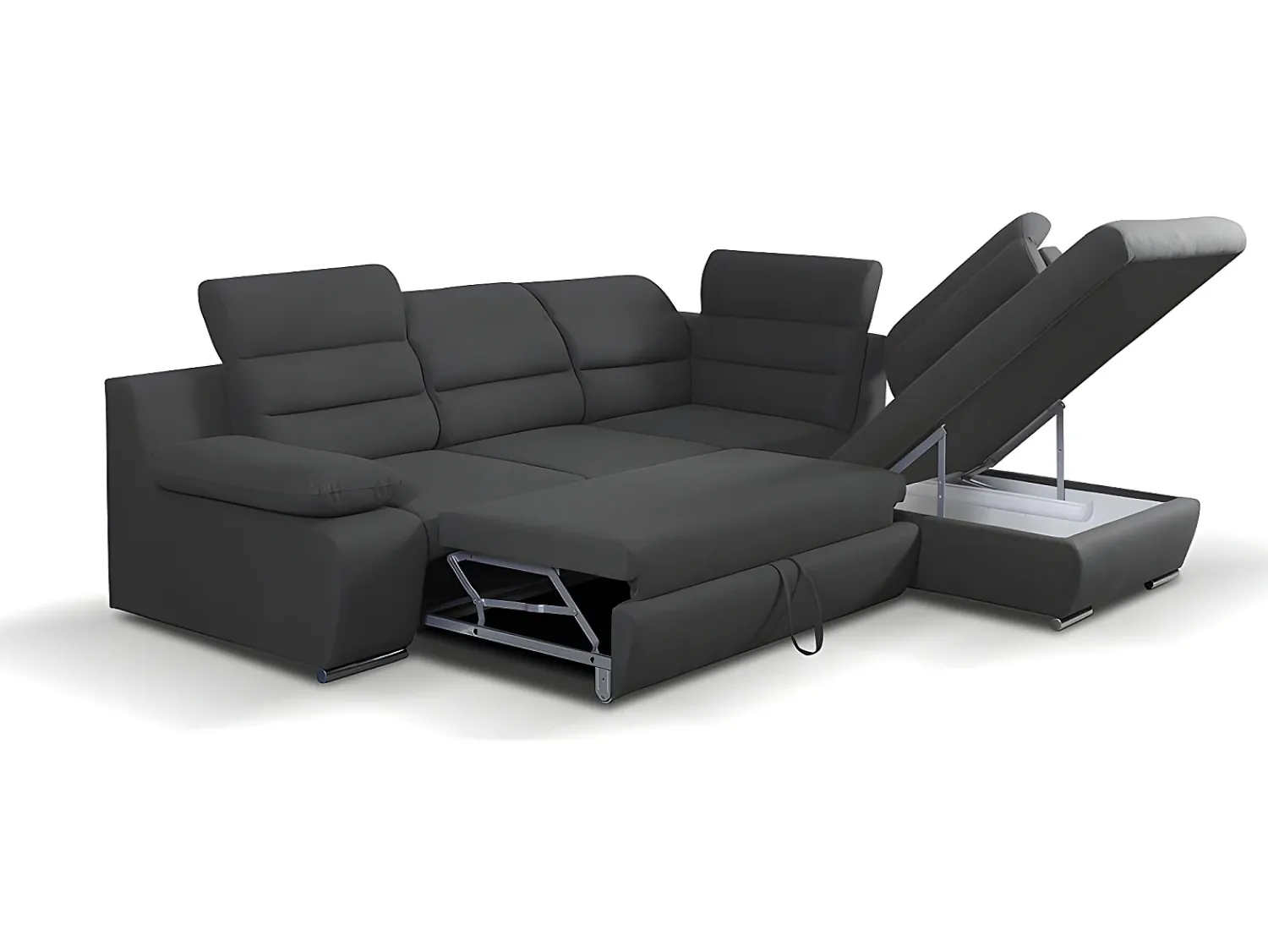 Sale Vente-unique Sofá cama de canto direito em tecido antracite PYLOS Cinza antracite