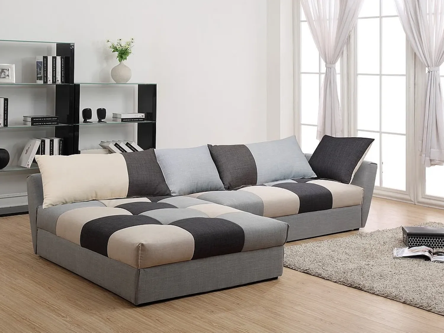 Hot Vente-unique Sofá cama de canto esquerdo em tecido cinzento ROMANE Cinzento claro / Cinza antracite