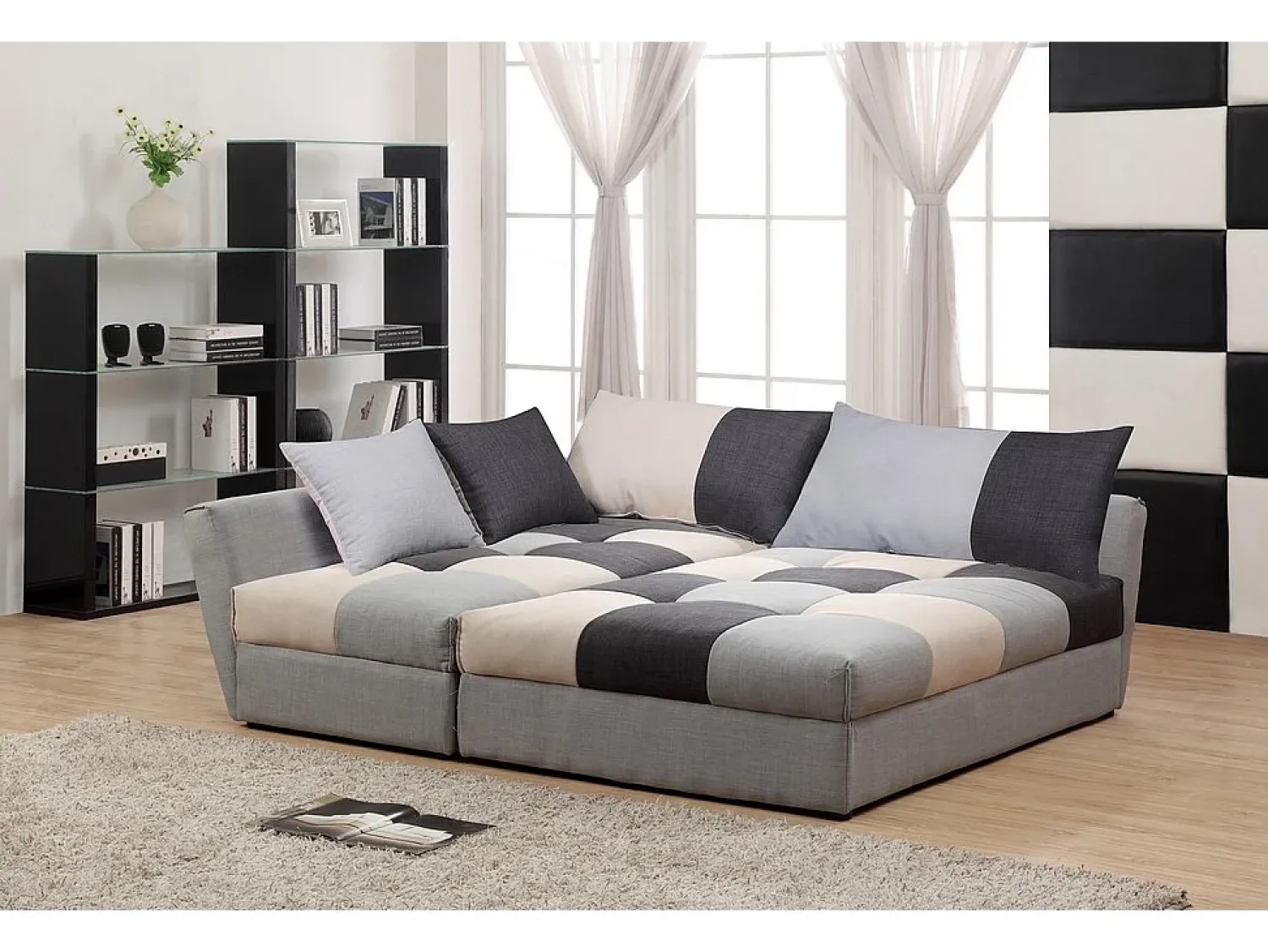 Hot Vente-unique Sofá cama de canto esquerdo em tecido cinzento ROMANE Cinzento claro / Cinza antracite