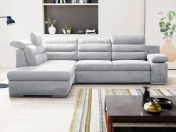 Sofá|Vente-unique Sofá cama de canto esquerdo em tecido Cinzento PYLOS Cinzento claro