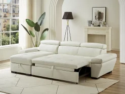 Sofá*LINEA SOFA Sofá cama de canto esquerdo em dois materiais JONOVA Branco