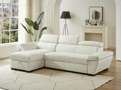 Sofá*LINEA SOFA Sofá cama de canto esquerdo em dois materiais JONOVA Branco