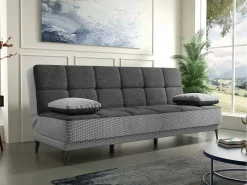 Online Dmora Sofá cama Dfortin, sofá cama de 3 lugares com pés de metal preto, Sofá da sala em tecido acolchoado com abertura click-clack, 190x87h97 cm, Cinza Cinzento