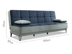 Clearance Dmora Sofá cama Dfortin, sofá cama de 3 lugares com pés de metal preto, Sofá da sala em tecido acolchoado com abertura click-clack, 190x87h97 cm, Cinza e Azul Cinzento