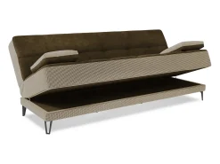 Sofá|Dmora Sofá cama Dfortin, sofá cama de 3 lugares com pés de metal preto, Sofá da sala em tecido estofado com abertura click-clack, 190x87h97 cm, Cinza e Marrom Cinzento