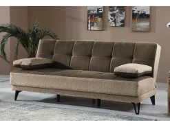 Sofá|Dmora Sofá cama Dfortin, sofá cama de 3 lugares com pés de metal preto, Sofá da sala em tecido estofado com abertura click-clack, 190x87h97 cm, Cinza e Marrom Cinzento
