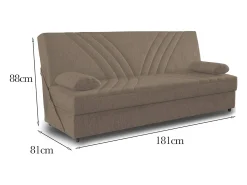 Dmora Sofá cama Dmalama, sofá cama de 3 lugares com arrumação com 2 almofadas incluídas, Sofá da sala em tecido acolchoado com abertura click-clack, 181x81h88 cm,^ Sofá