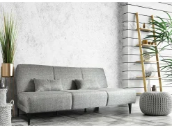 Dmora Sofá cama Hugo, Sofá cama de tecido, Sofá cama com abertura click-clack, Sofá cama com almofadas, 190x70h80 cm, Cinza^ Sofá