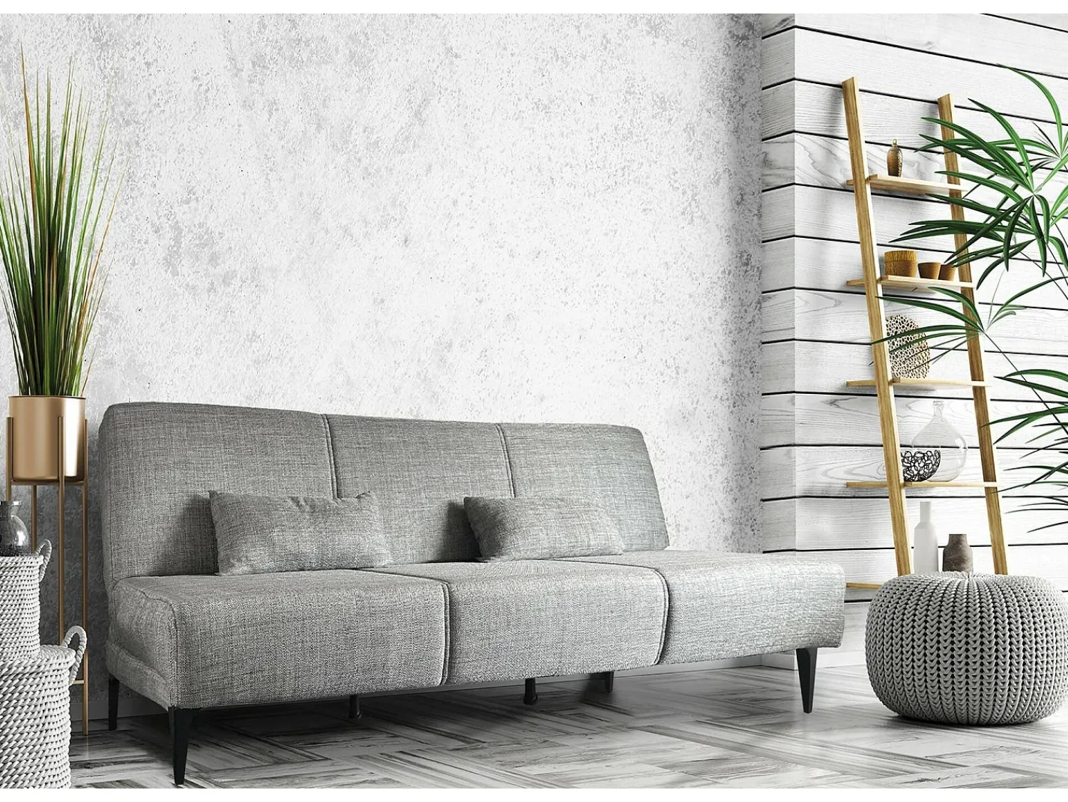 Dmora Sofá cama Hugo, Sofá cama de tecido, Sofá cama com abertura click-clack, Sofá cama com almofadas, 190x70h80 cm, Cinza^ Sofá