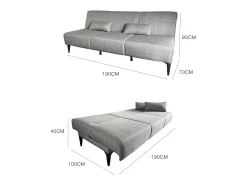Dmora Sofá cama Hugo, Sofá cama de tecido, Sofá cama com abertura click-clack, Sofá cama com almofadas, 190x70h80 cm, Cinza^ Sofá