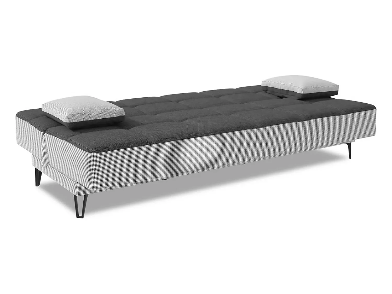 Sofá|Dmora Sofá cama Jordi, sofá cama de 3 lugares com pés de metal preto, Sofá da sala em tecido acolchoado com abertura click-clack, 190x87h97 cm, Cinza Cinzento