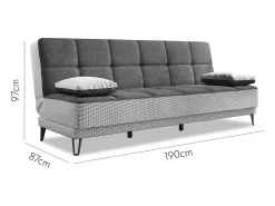Sofá|Dmora Sofá cama Jordi, sofá cama de 3 lugares com pés de metal preto, Sofá da sala em tecido acolchoado com abertura click-clack, 190x87h97 cm, Cinza Cinzento