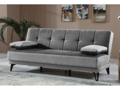 Sofá|Dmora Sofá cama Jordi, sofá cama de 3 lugares com pés de metal preto, Sofá da sala em tecido acolchoado com abertura click-clack, 190x87h97 cm, Cinza Cinzento