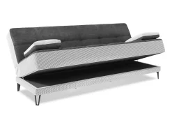 Sofá|Dmora Sofá cama Jordi, sofá cama de 3 lugares com pés de metal preto, Sofá da sala em tecido acolchoado com abertura click-clack, 190x87h97 cm, Cinza Cinzento