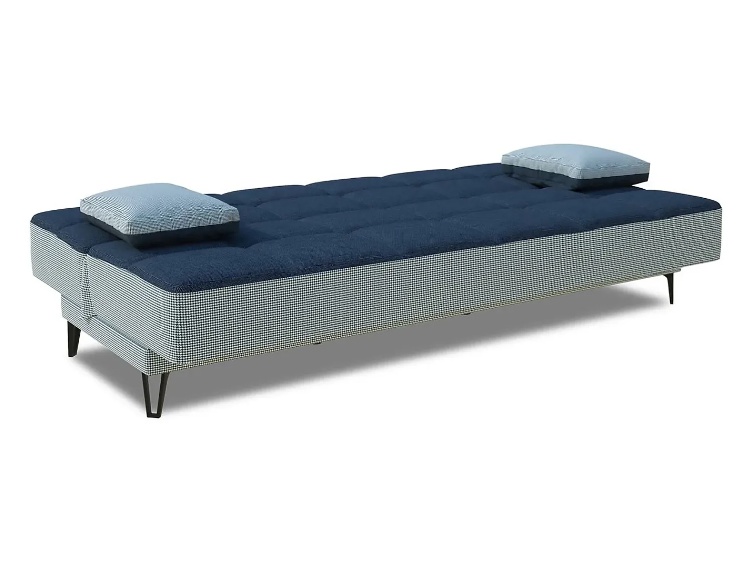 Dmora Sofá cama Jordi, sofá cama de 3 lugares com pés de metal preto, Sofá da sala em tecido acolchoado com abertura click-clack, 190x87h97 cm, Cinza e Azul Cinzento