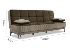Sofá*Dmora Sofá cama Jordi, sofá cama de 3 lugares com pés de metal preto, Sofá da sala em tecido acolchoado com abertura click-clack, 190x87h97 cm, Cinza e Marrom Cinzento