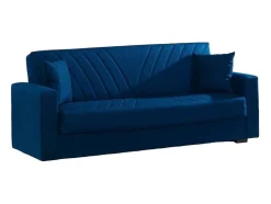 Sofá|Dmora Sofá cama Jorge, sofá cama container linear de 3 lugares com 2 almofadas incluídas, Sofá da sala em tecido acolchoado com abertura click-clack, 214x81xh89 cm, Azul