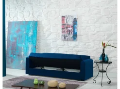 Sofá|Dmora Sofá cama Jorge, sofá cama container linear de 3 lugares com 2 almofadas incluídas, Sofá da sala em tecido acolchoado com abertura click-clack, 214x81xh89 cm, Azul