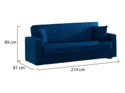 Sofá|Dmora Sofá cama Jorge, sofá cama container linear de 3 lugares com 2 almofadas incluídas, Sofá da sala em tecido acolchoado com abertura click-clack, 214x81xh89 cm, Azul