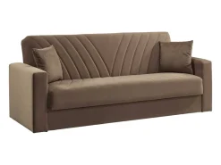 Sofá|Dmora Sofá cama Jorge, sofá cama container linear de 3 lugares com 2 almofadas incluídas, Sofá da sala em tecido acolchoado com abertura click-clack, 214x81xh89 cm, Bege