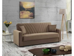 Sofá|Dmora Sofá cama Jorge, sofá cama container linear de 3 lugares com 2 almofadas incluídas, Sofá da sala em tecido acolchoado com abertura click-clack, 214x81xh89 cm, Bege