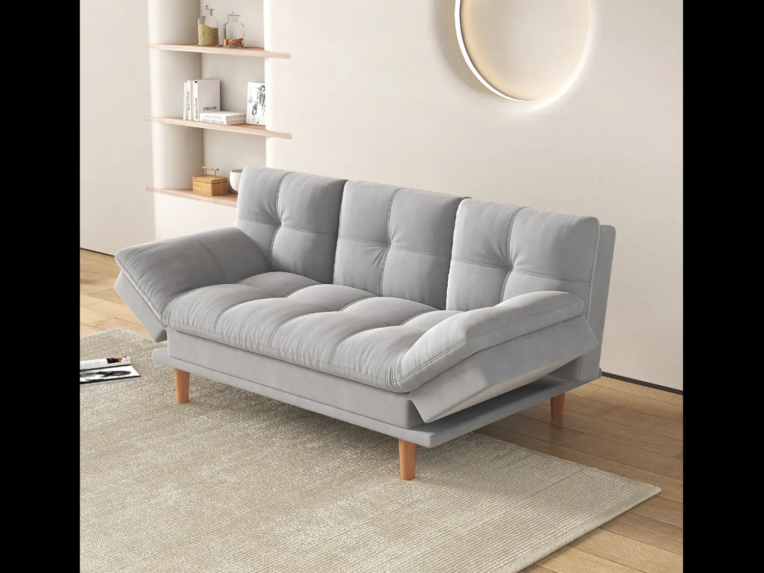 Outlet Concept-Usine Sofá Cama Modular 3 Lugares Tecido Cinza Claro Kalmar Escandinavo Moderno Cinzento