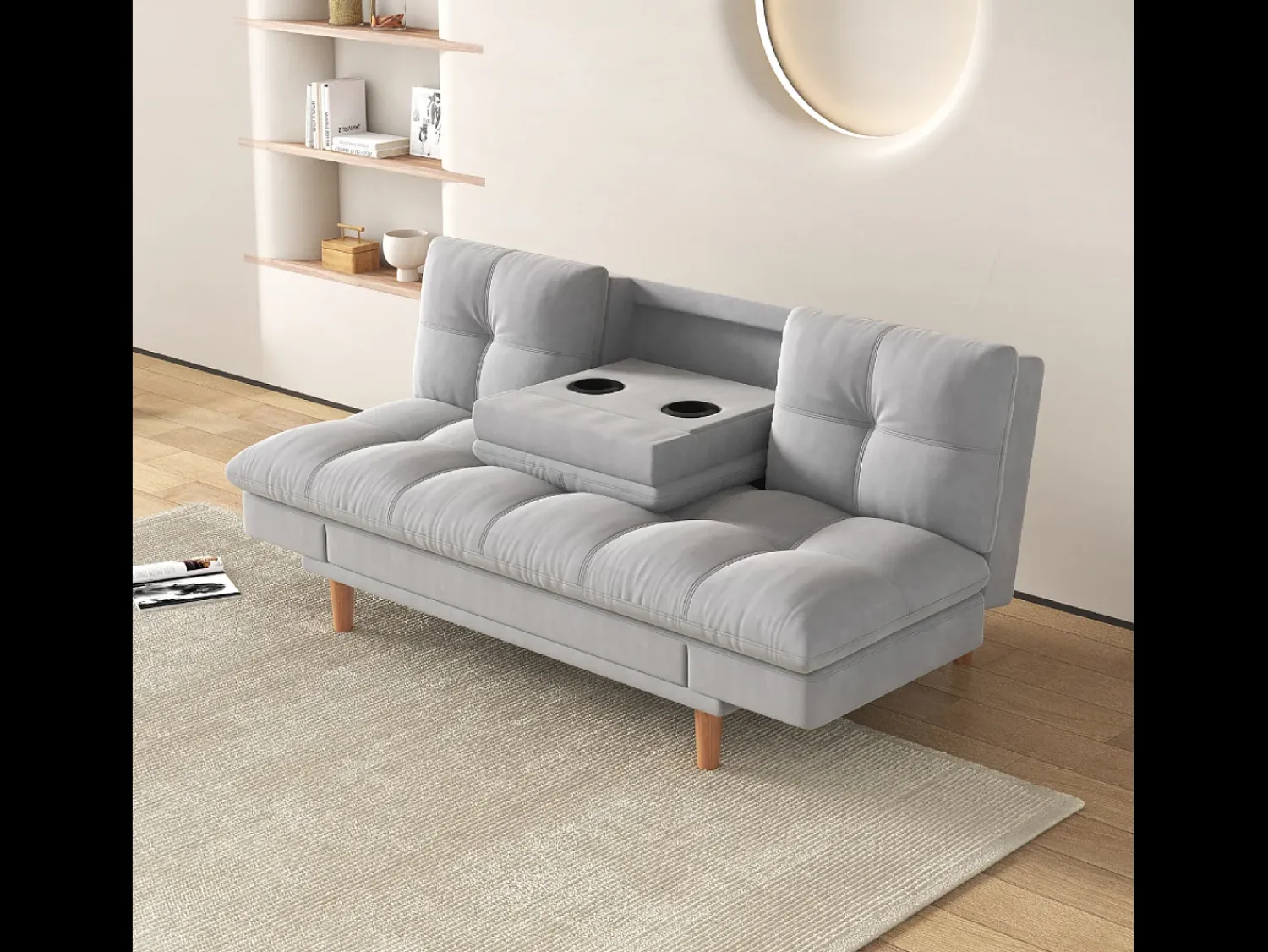 Outlet Concept-Usine Sofá Cama Modular 3 Lugares Tecido Cinza Claro Kalmar Escandinavo Moderno Cinzento