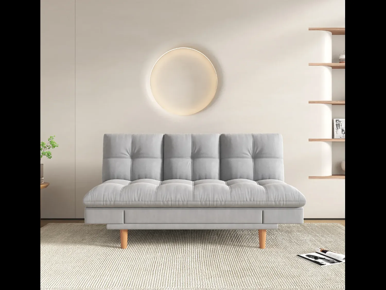 Outlet Concept-Usine Sofá Cama Modular 3 Lugares Tecido Cinza Claro Kalmar Escandinavo Moderno Cinzento
