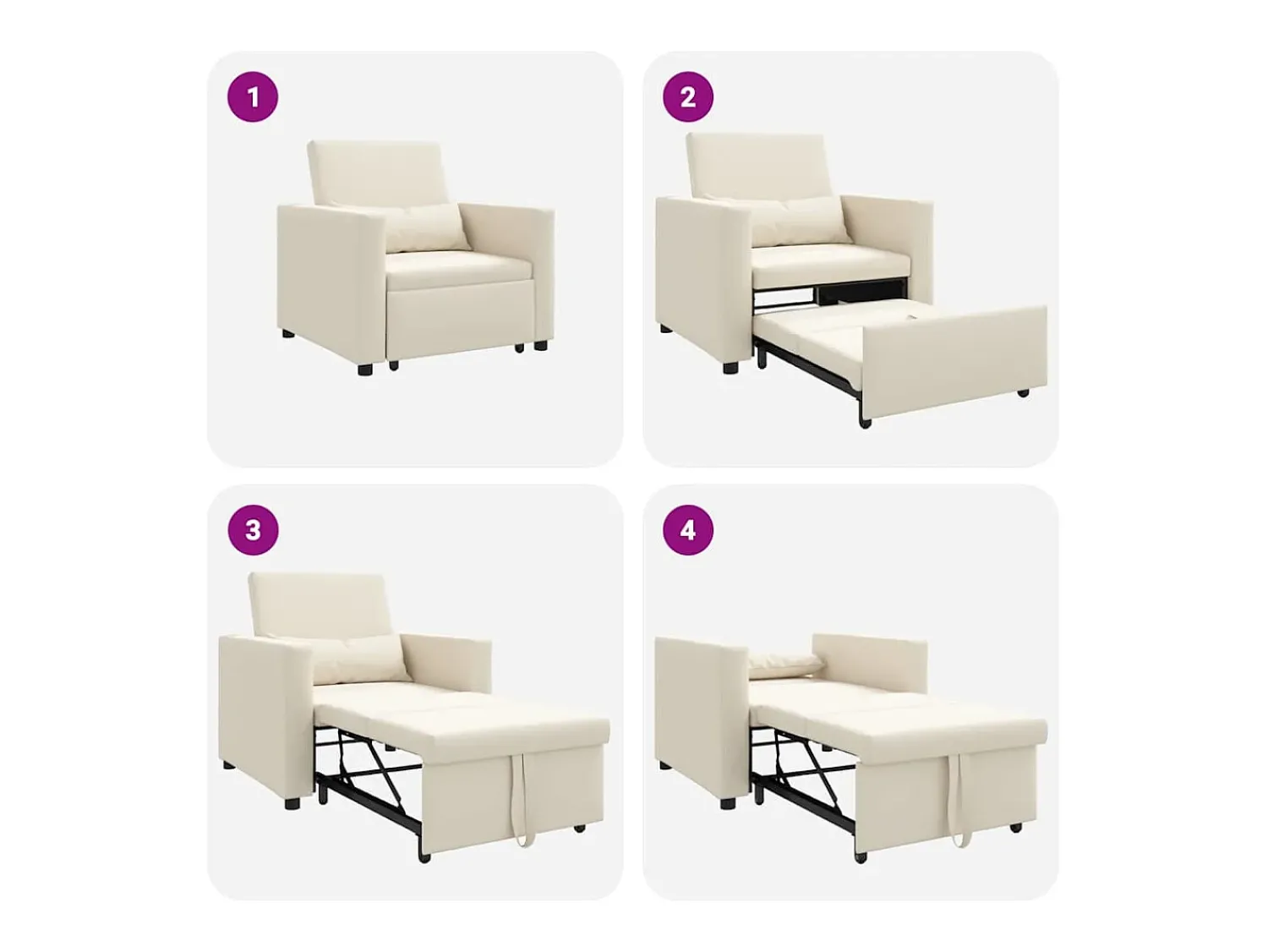 Poltrona* Sofá cama single com rodas Branco 90x165x87 cm tecido SHL683656 Creme