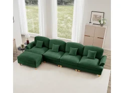 DripeX Sofá Cantinho Modular 4 Lugares em L - Chenille - Capa Removível e Puf - 350x140x93cm -^ Sofá