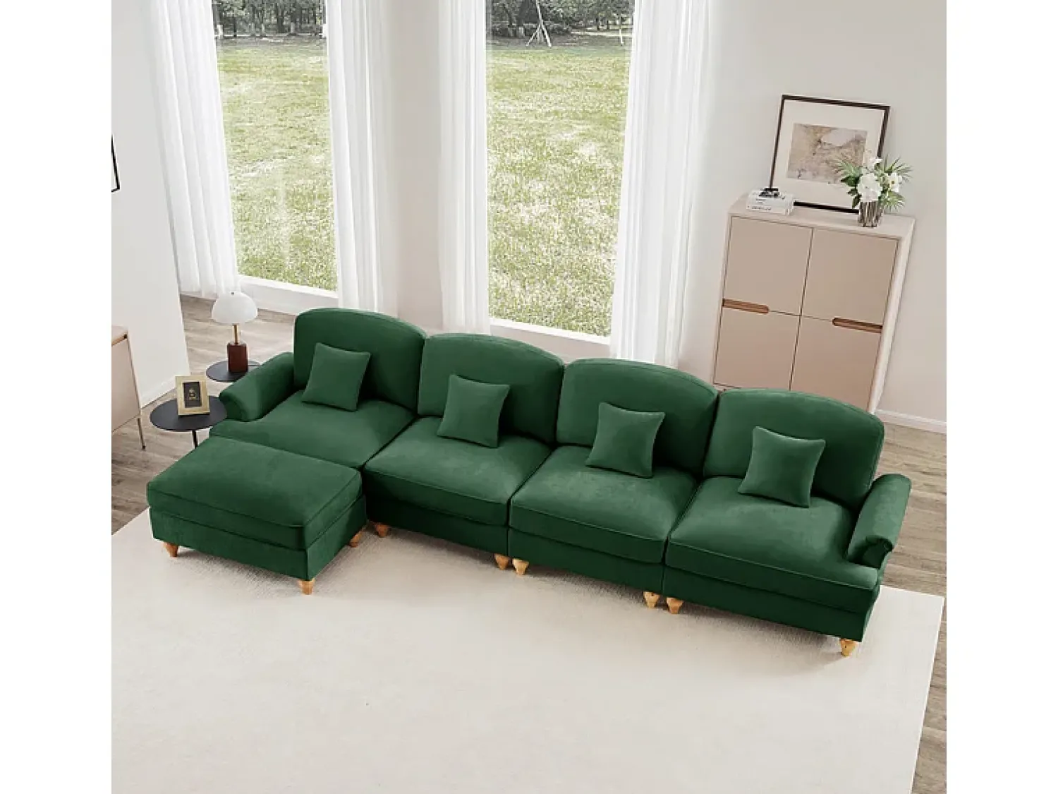 DripeX Sofá Cantinho Modular 4 Lugares em L - Chenille - Capa Removível e Puf - 350x140x93cm -^ Sofá