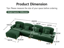 DripeX Sofá Cantinho Modular 4 Lugares em L - Chenille - Capa Removível e Puf - 350x140x93cm -^ Sofá