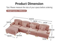 DripeX Sofá Cantinho Modular 4 Lugares em L - Chenille - Capa Removível e Puf - 350x140x93cm -^ Sofá