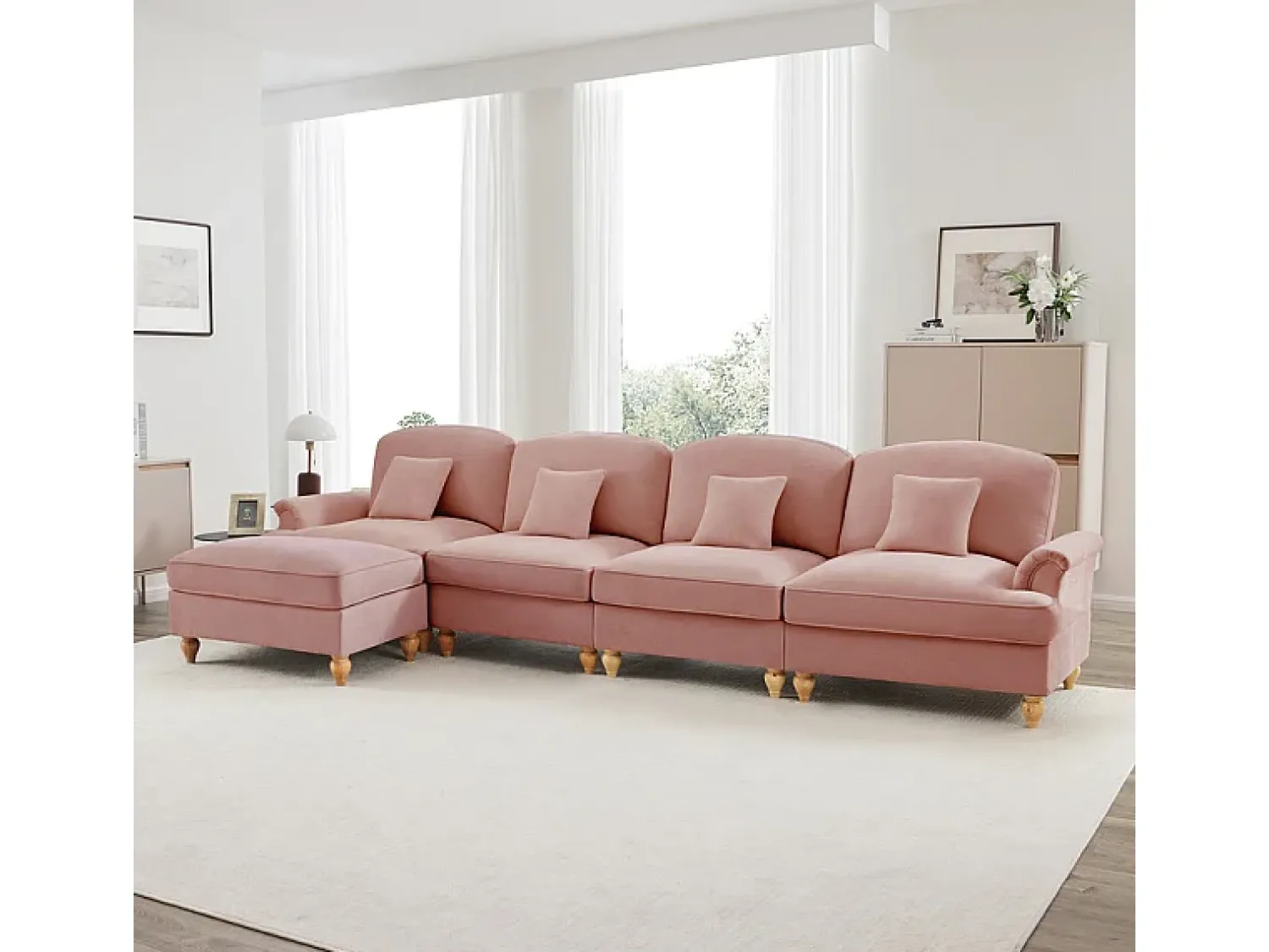 DripeX Sofá Cantinho Modular 4 Lugares em L - Chenille - Capa Removível e Puf - 350x140x93cm -^ Sofá