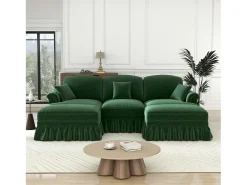 DripeX Sofá Cantinho Modular 3 Lugares em U - Chenille - Capa Removível e 2 Pufs - 272x140x93cm -^ Sofá