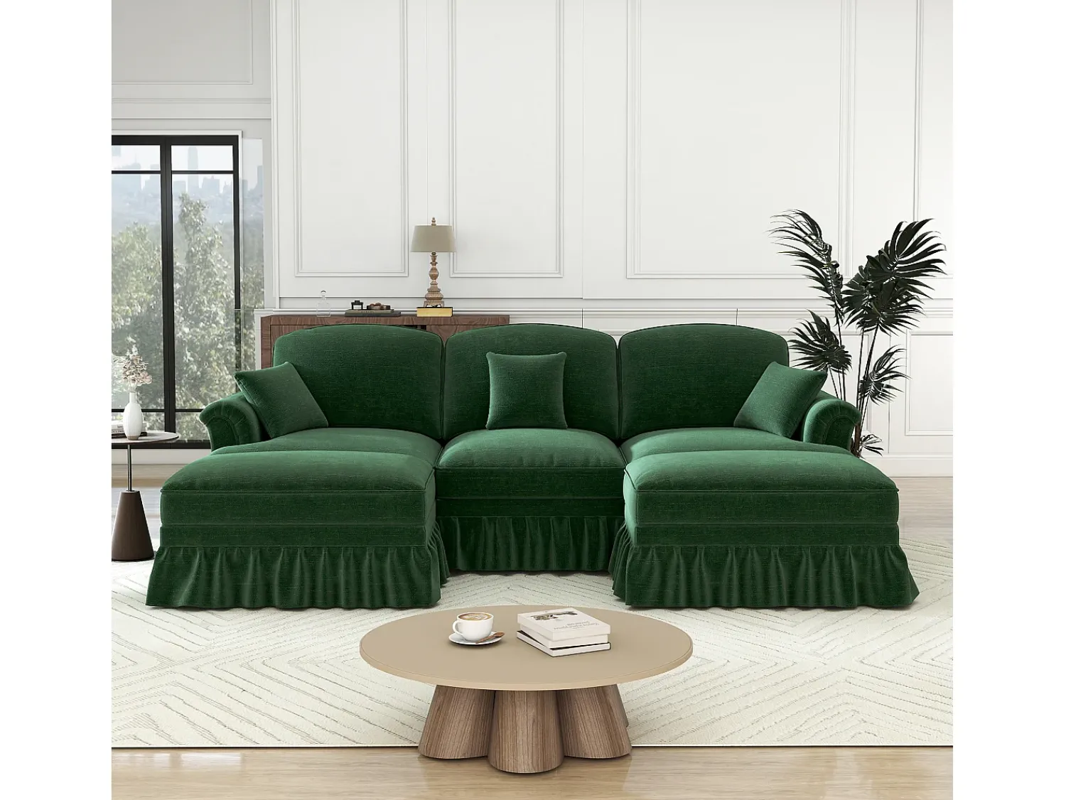 DripeX Sofá Cantinho Modular 3 Lugares em U - Chenille - Capa Removível e 2 Pufs - 272x140x93cm -^ Sofá