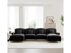 Sofá*DripeX Sofá Cantinho Modular 4 Lugares em U - Chenille - Capa Removível e 2 Pufs - 350x140x93cm - Preto