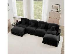 Sofá*DripeX Sofá Cantinho Modular 4 Lugares em U - Chenille - Capa Removível e 2 Pufs - 350x140x93cm - Preto