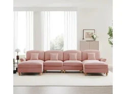 Sofá*DripeX Sofá Cantinho Modular 4 Lugares em U - Chenille - Capa Removível e 2 Pufs - 350x140x93cm - Rosa